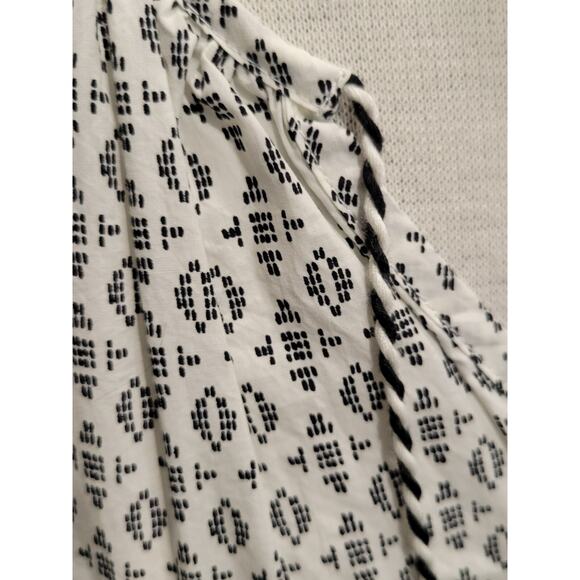 A New Day White Black Geometric Print Boho Peasant Top Tassels Cotton Small - Picture 9 of 12